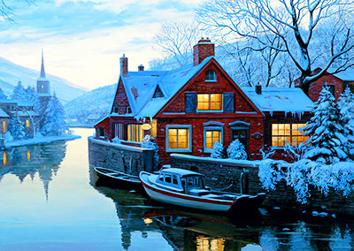 На реке - река, дом, лодка, природа - оригинал