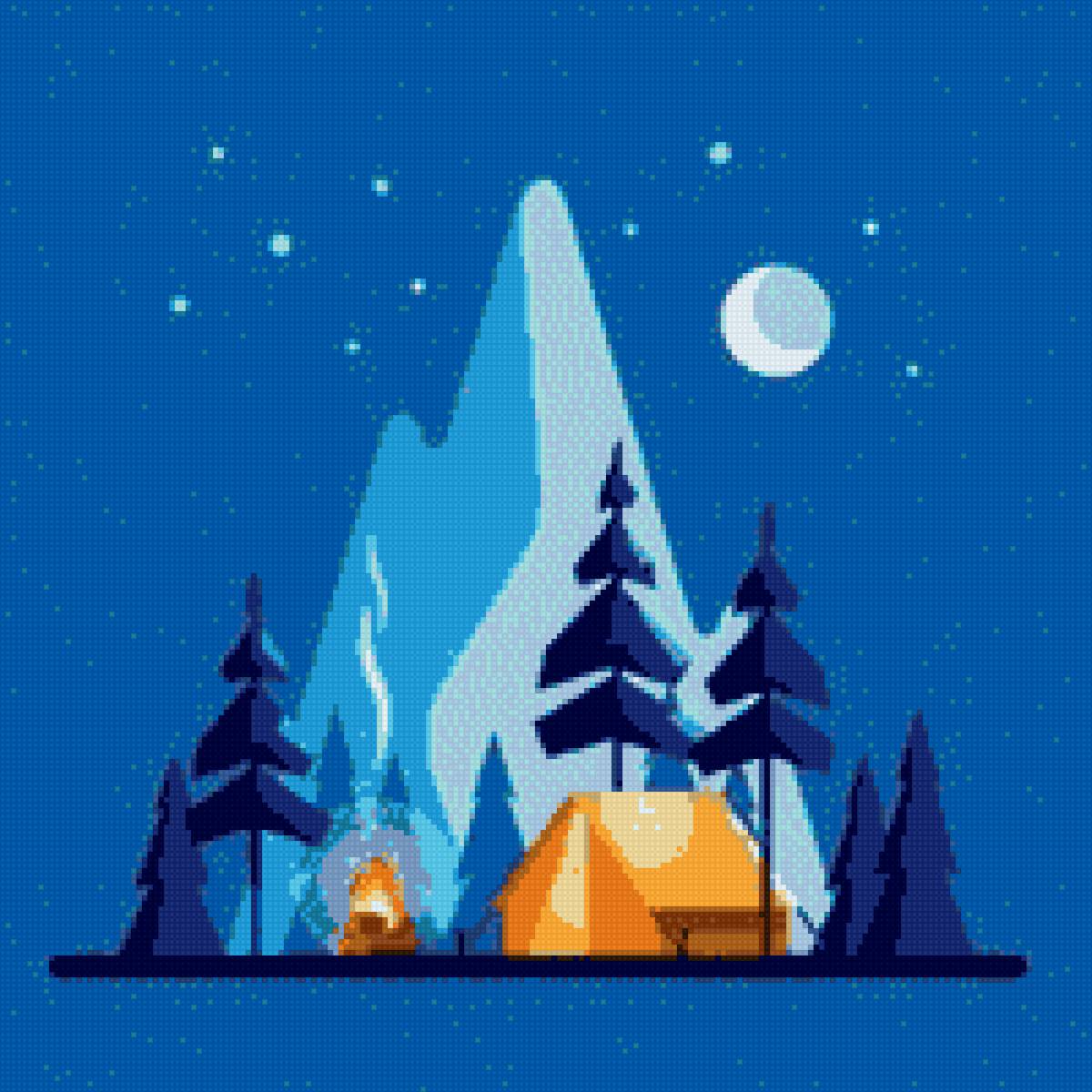 Поход к горам - палатка, поход, костер, горы, ночь - предпросмотр