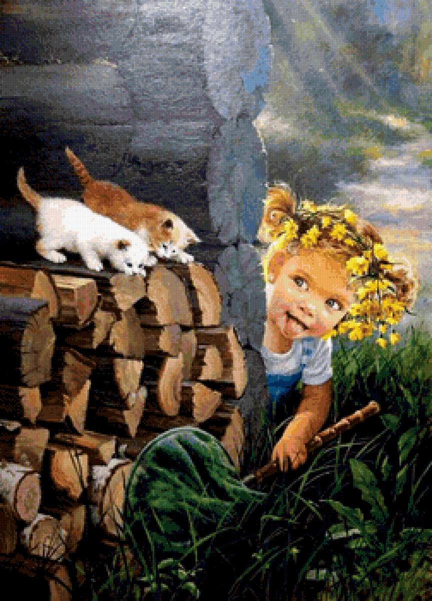 Детки - малыш, котенок, дети, лето - предпросмотр