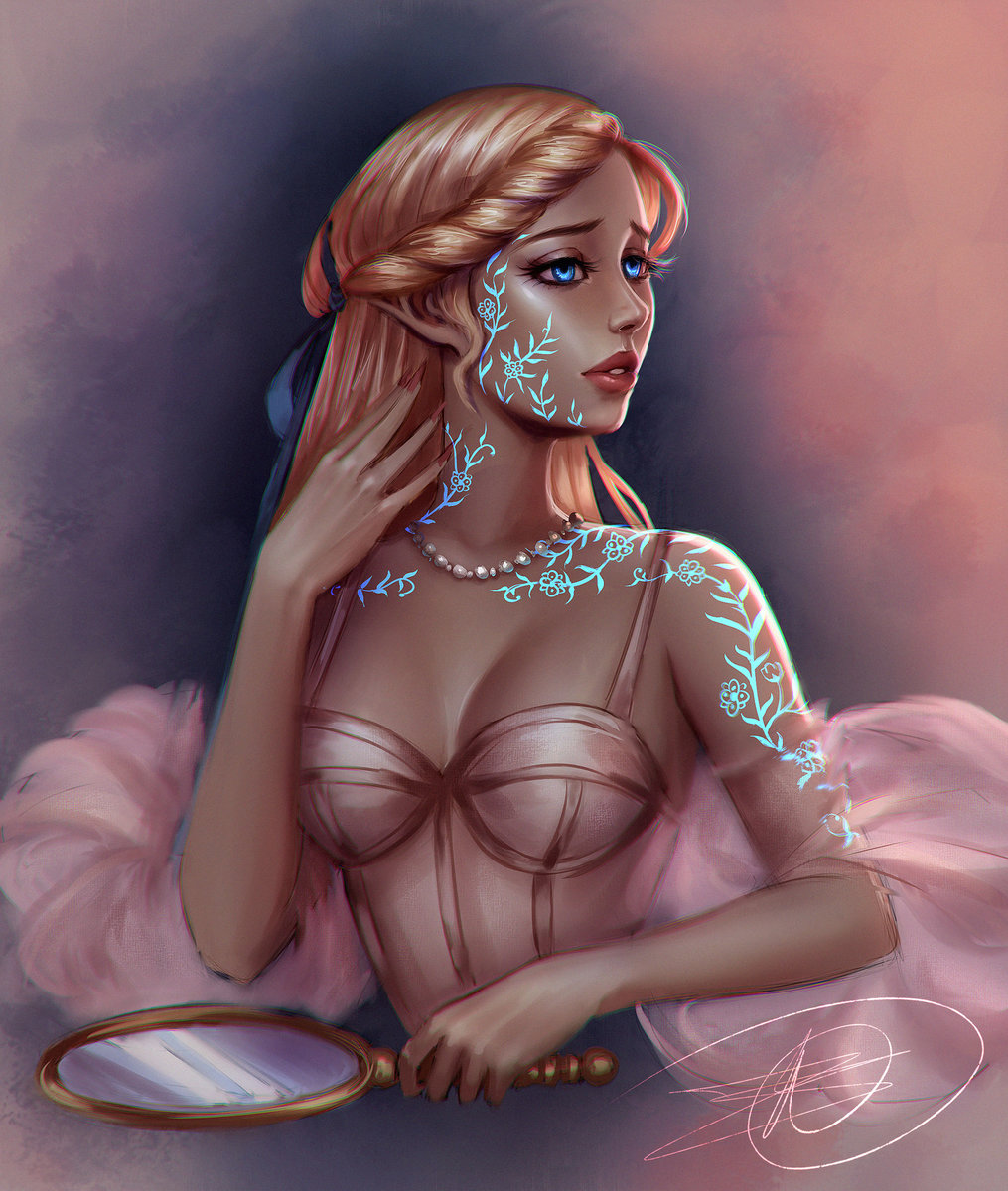 Деаушка - дева женщина ведьма фея зеркало цветочки - оригинал