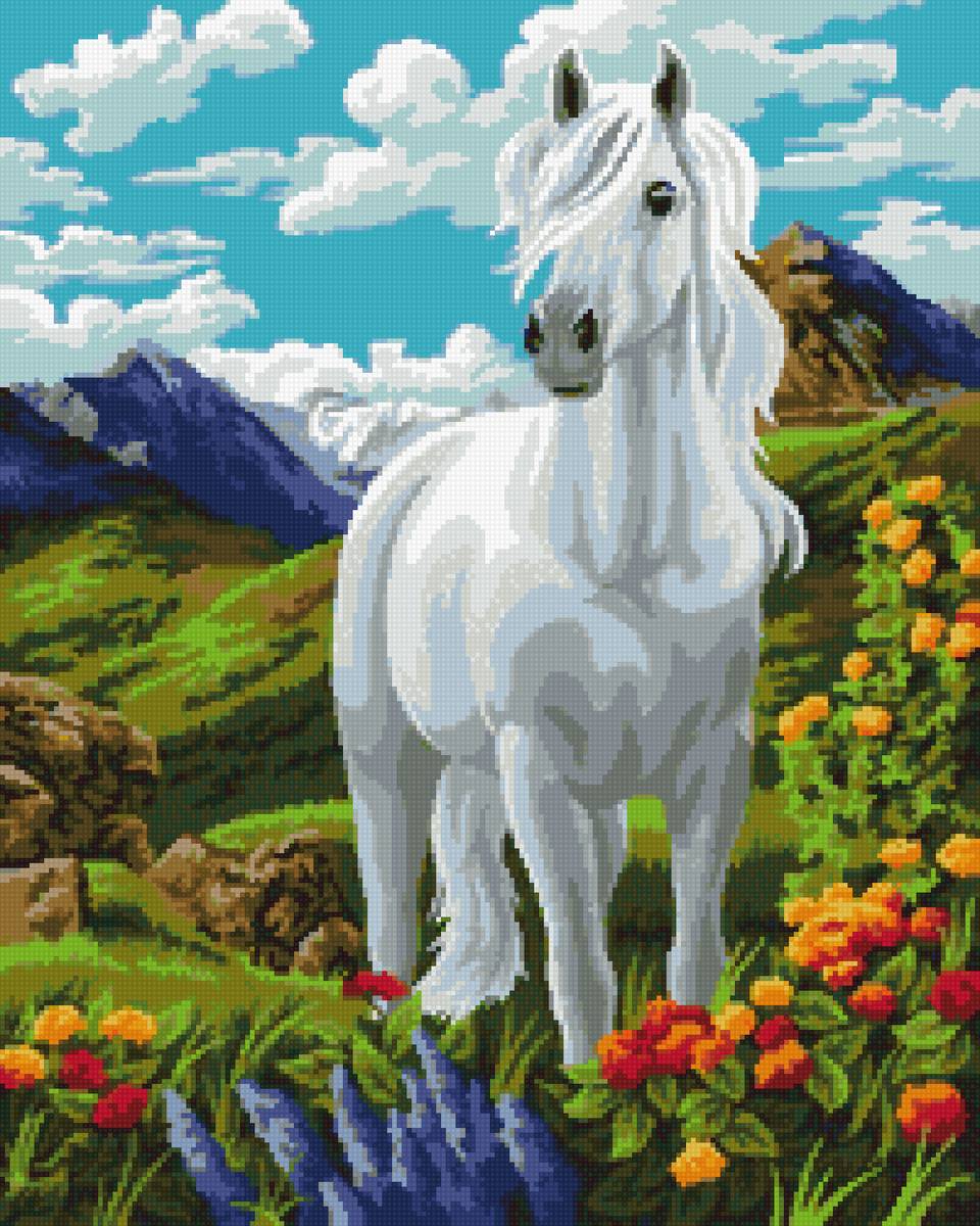 Freedom spirit - лошадь, цветы, горы, пейзаж - предпросмотр