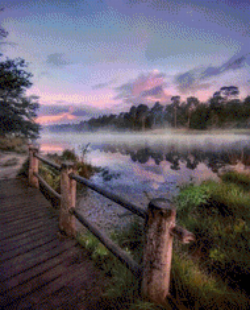 Туманный рассвет - река, утро, туман, пейзаж, мост. - предпросмотр