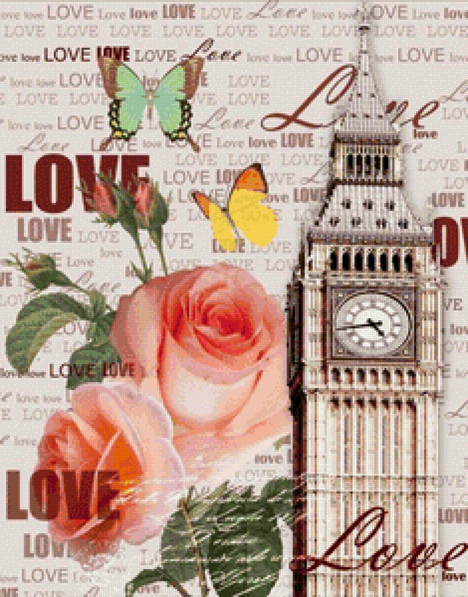 Лондон - цветы, винтаж, марка - предпросмотр