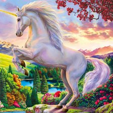 Оригинал схемы вышивки «Sunset and the unicorn» (№2550966)
