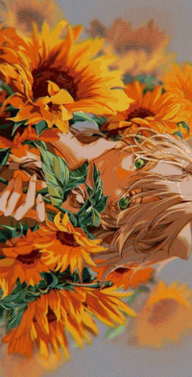 Подсолнухи - цветы, аниме, девушка, подсолнухи, желтые подсолнухи - предпросмотр