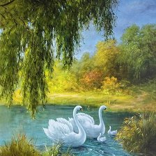 Схема вышивки «Лебеди на реке»