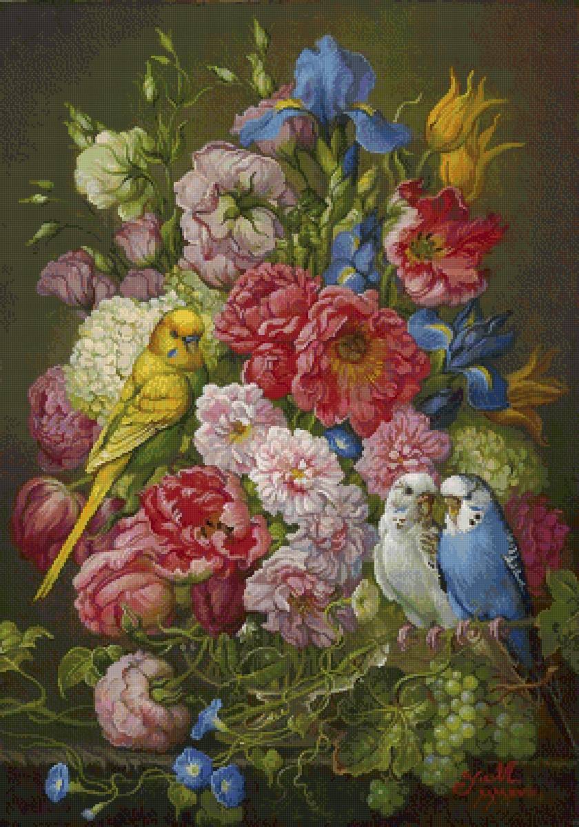 Яна Мовчан. Букет с птичками - букет, яна мовчан - предпросмотр