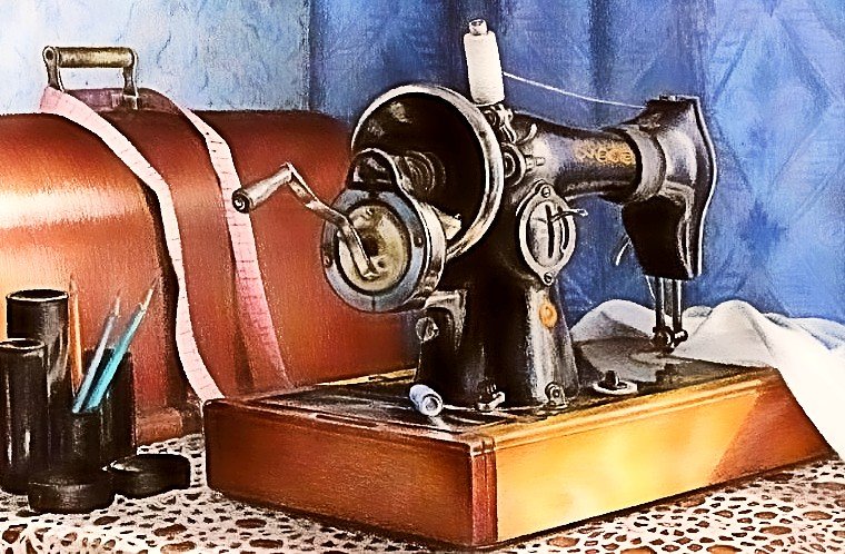 Натюрморт сюжетный - натюрморт сюжетный, швейная машинка, рукоделие, шитье - оригинал