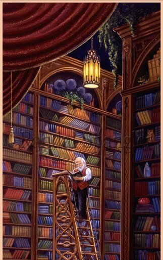 Библиотека - картина, человек - оригинал