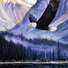 Схема вышивки «Парящий орёл над озером»