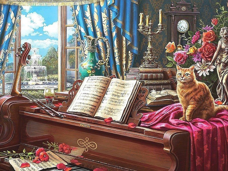 №2560567 - кот, картина, пианино - оригинал