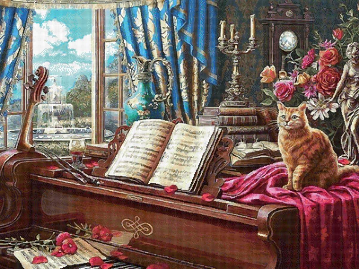 №2560567 - картина, пианино, кот - предпросмотр