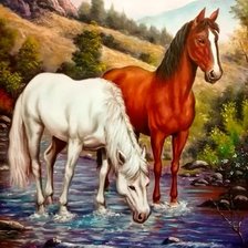 Схема вышивки «Пара лошадей»