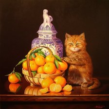 Схема вышивки «Котик с апельсинами»