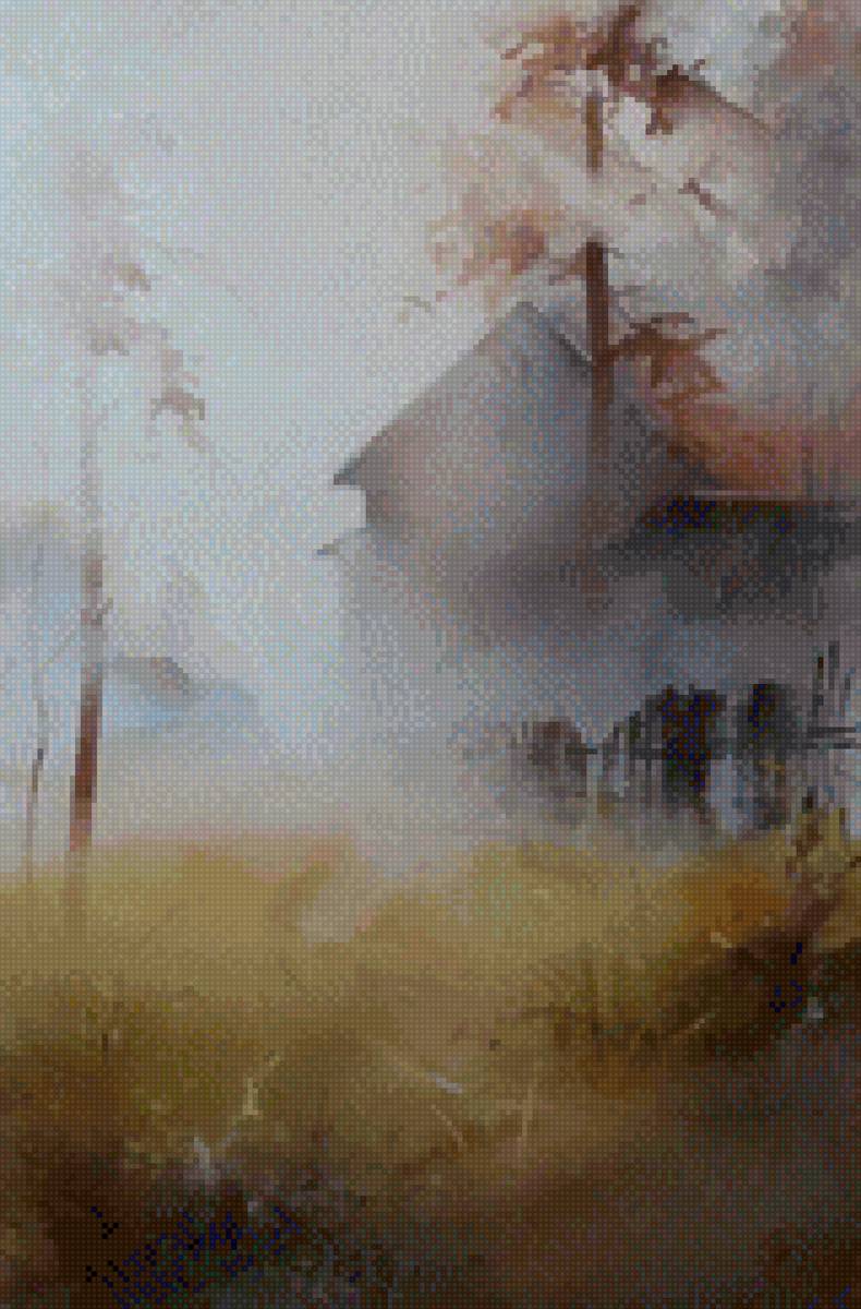 Туманная осень - пейзаж, дом, туман, деревня, осень, лес - предпросмотр