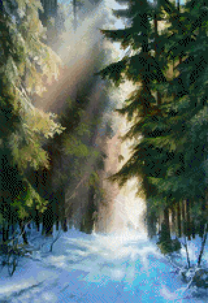 Снежный лес - рассвет, лес, пейзаж, зима, утро, акварель - предпросмотр