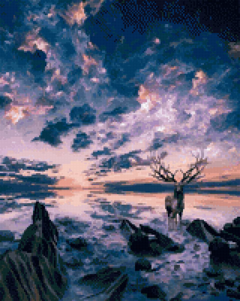 Олень в сумерках - олень, природа, ночь, животные - предпросмотр