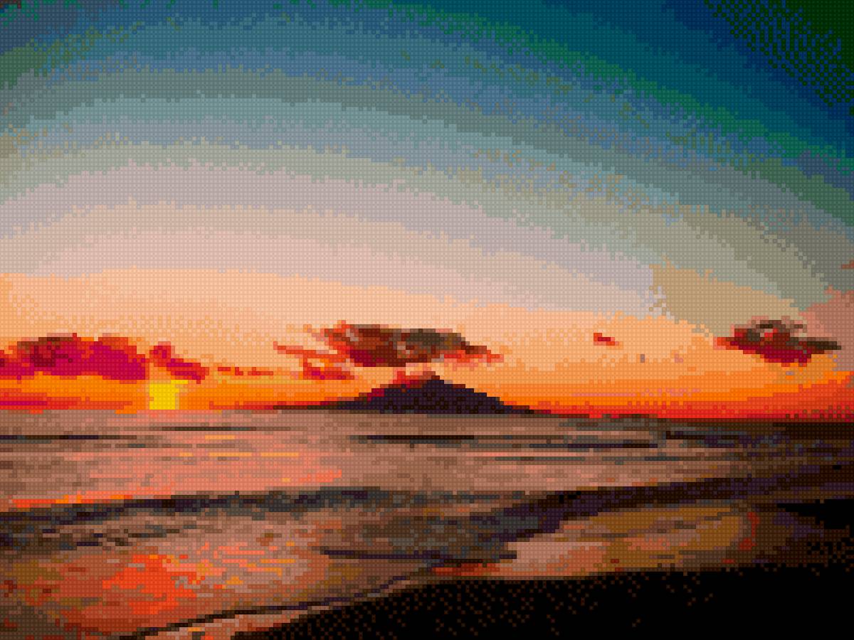 Закат на море - горы, море, закат - предпросмотр