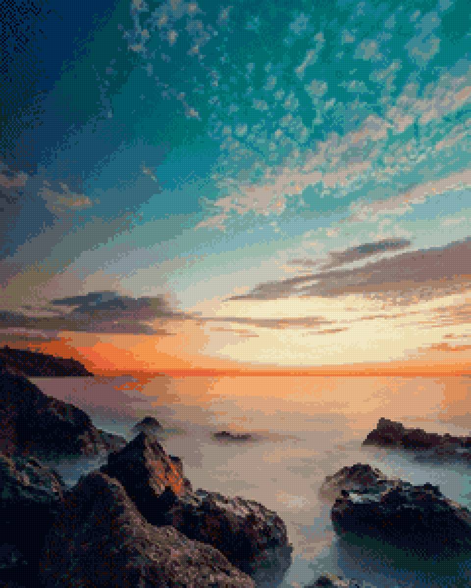 Закат - море, закат, горы - предпросмотр