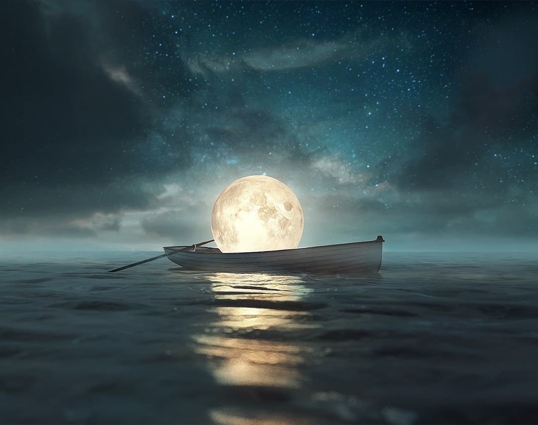луна и лодка - ночь, лодка, луна - оригинал