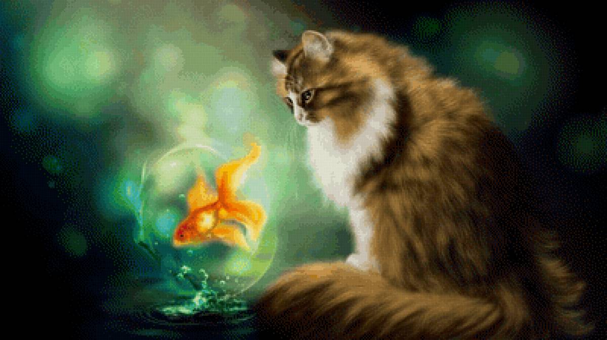 Кот с золотой рыбкой - кот 🐱 - предпросмотр