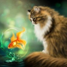 Кот с золотой рыбкой