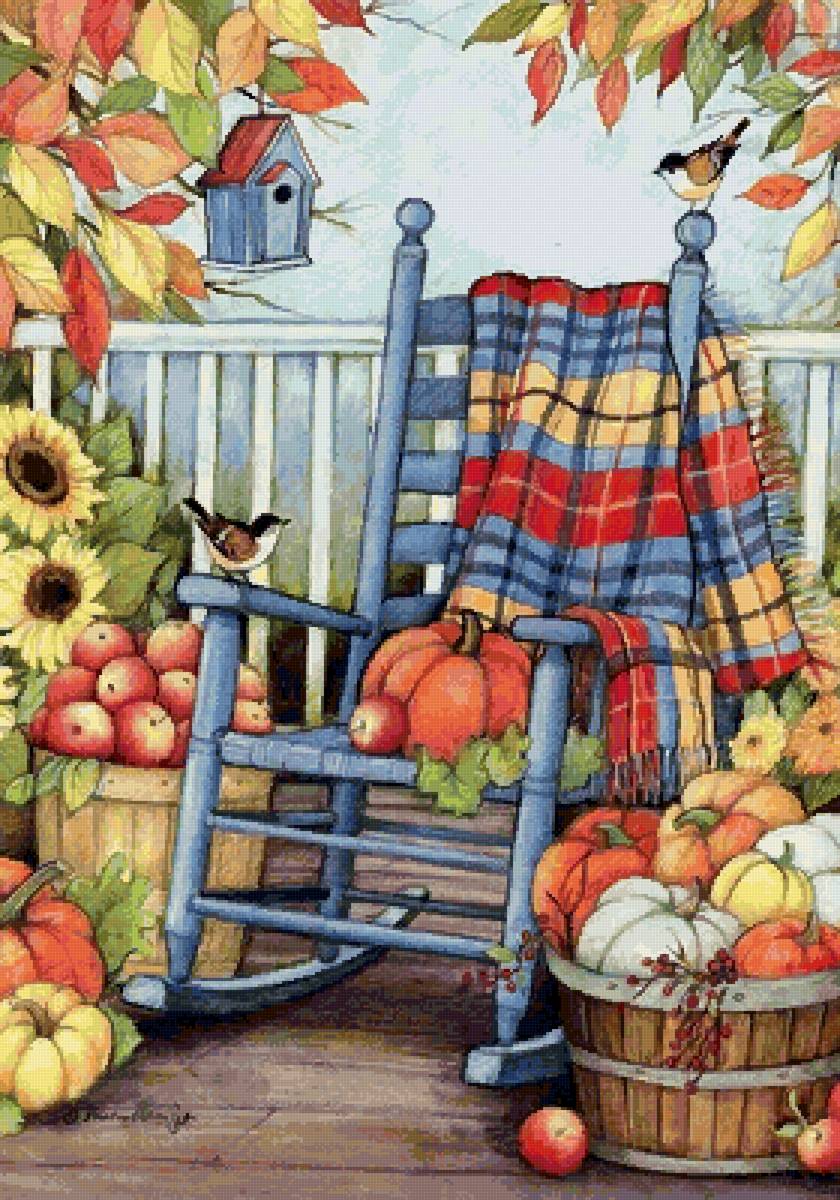 Осеннее настроение - урожай, плед, осень, кресло-качалка - предпросмотр