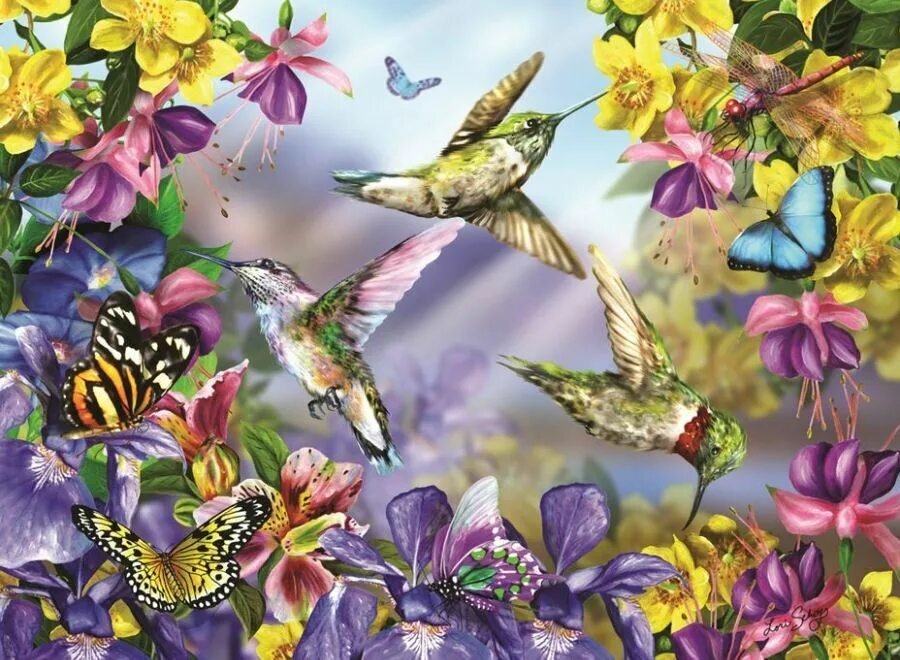 №2570627 - колибри, цветы, бабочки - оригинал