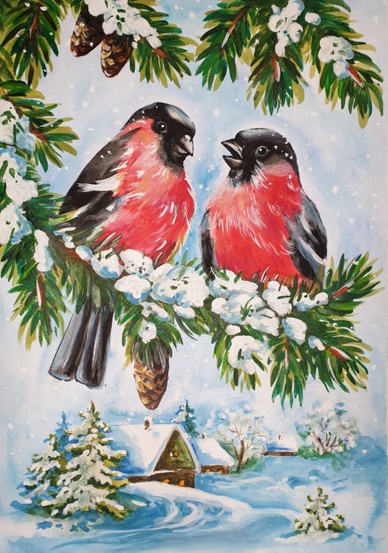 Кумушки - птицы, зима, снегири - оригинал