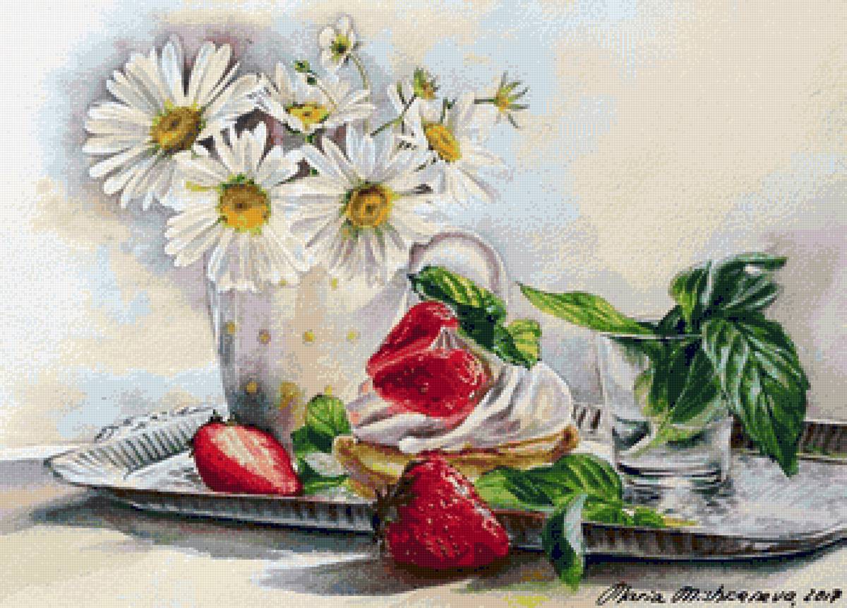 Мария Мишкарёва - мята, ромашка, фрукты, натюрморт, цветы - предпросмотр