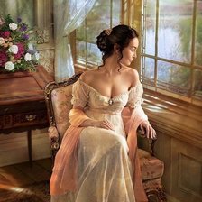 Схема вышивки «DAMA MIRANDO POR VENTANA»