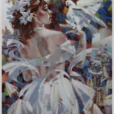 Схема вышивки «Девушка с голубем»