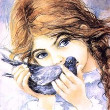 Схема вышивки «Девочка с голубем»