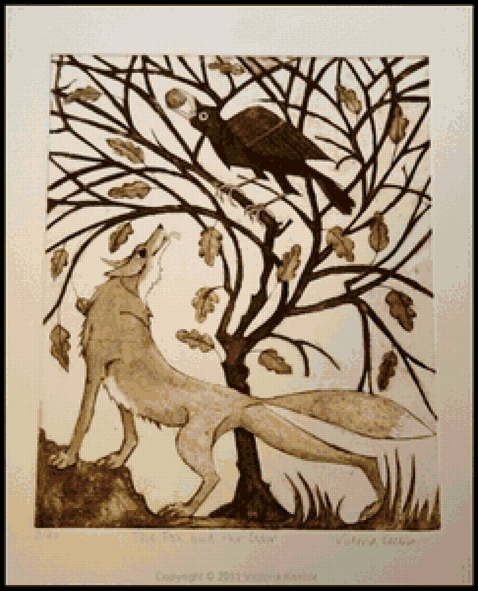 Ворона и лисица гравюра