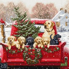 Схема вышивки «грузовик с лабрадорами»