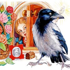 Схема вышивки «Девочка и ворона»