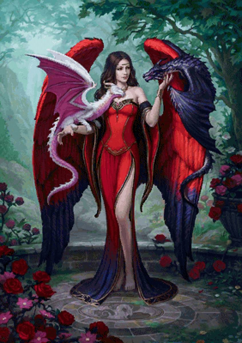 Девушка с драконами - фэнтези, дракон - предпросмотр