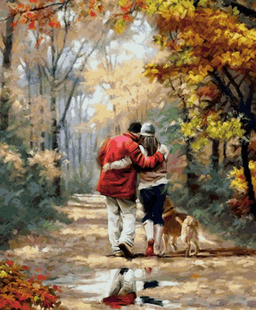 Осенняя прогулка - осень, живопись, пейзаж - предпросмотр