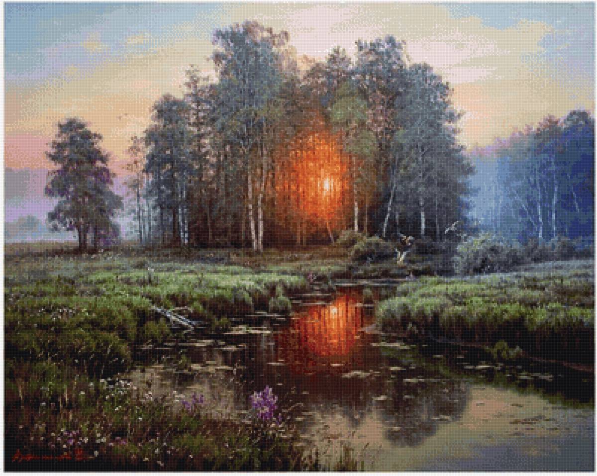 Валерий Артамонов - лес, дерево, лето, пейзаж, закат, вода - предпросмотр