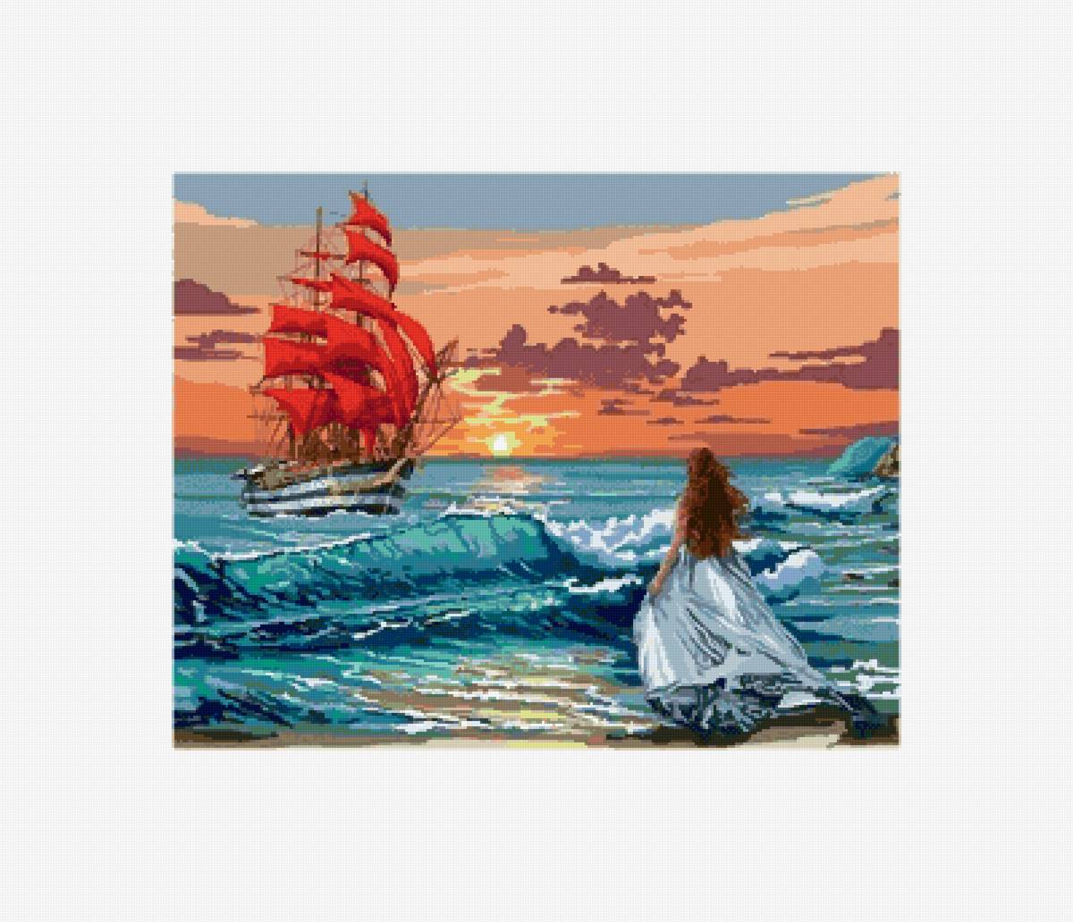 Ассоль - девушка, корабль, море - предпросмотр