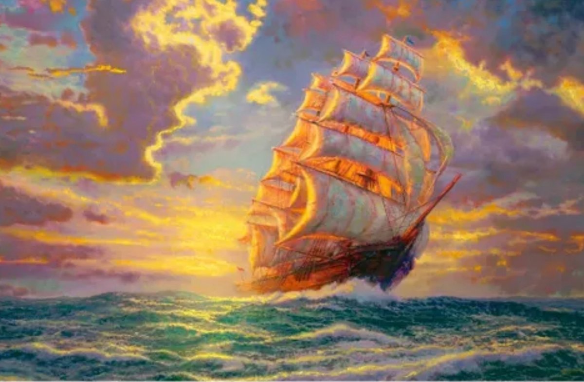 Полный вперёд! - закат, на всех парусах, море - оригинал