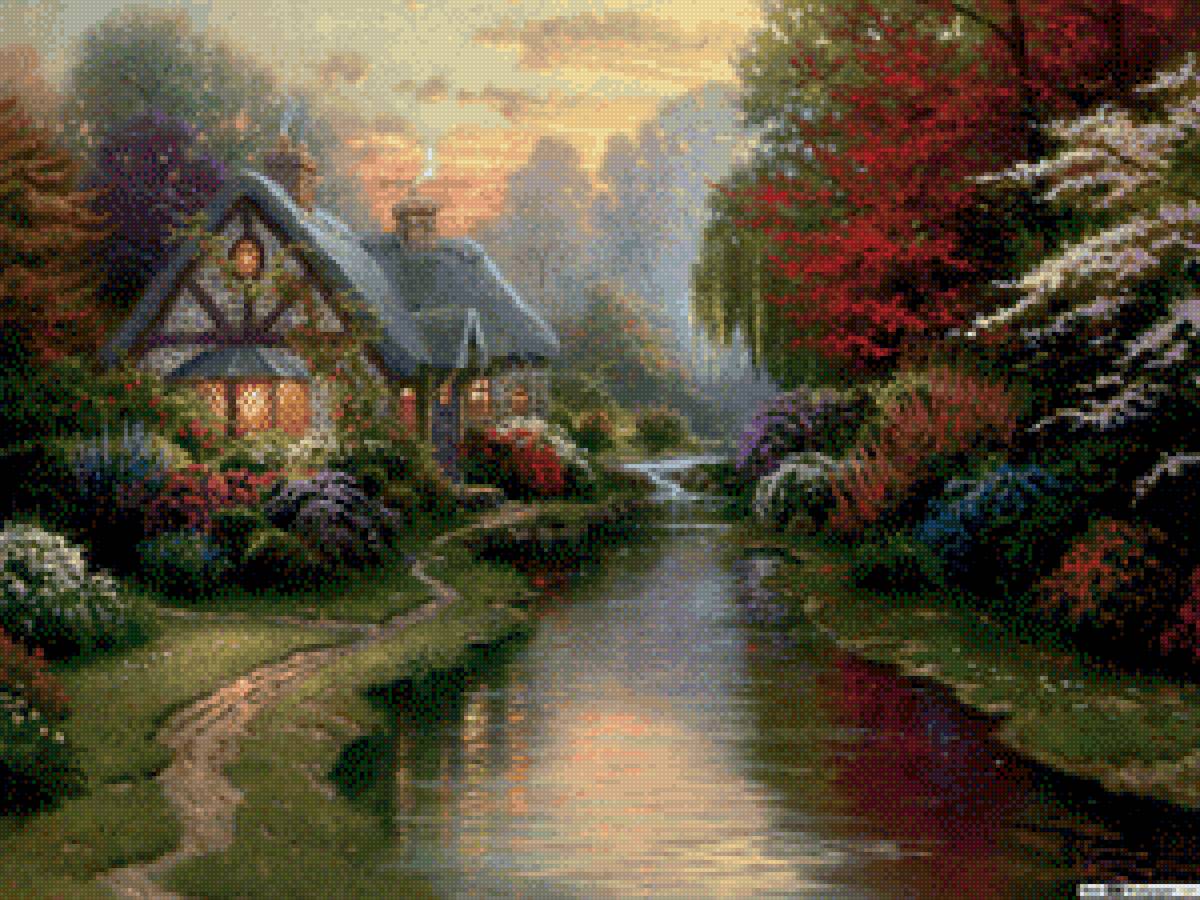 Домик в лесу - гора, домик, лес - предпросмотр