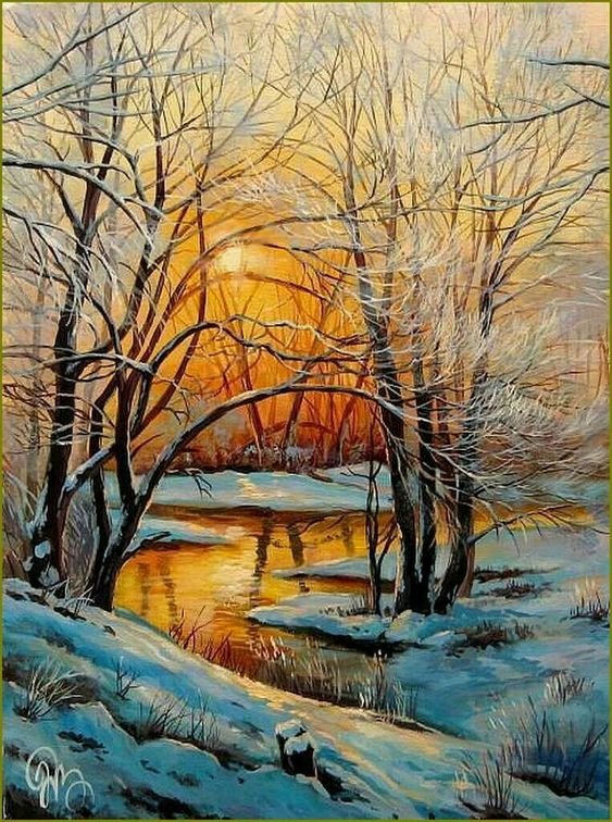 Зимний закат - зима, пейзаж - оригинал