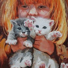 Оригинал схемы вышивки «Девочка с котятами» (№2580893)