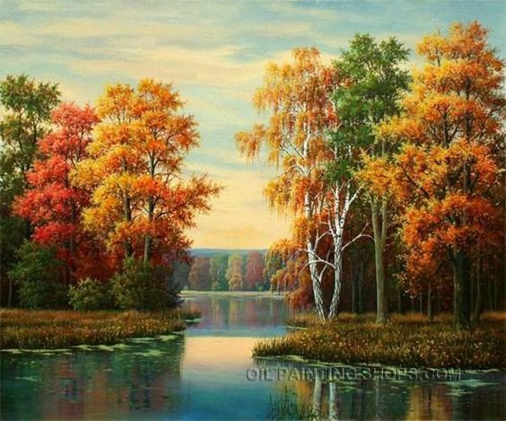 Осенняя пара - озеро, лес - оригинал