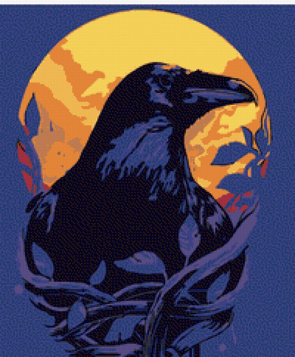 Ворона ночью - луна, ворона, ночь - предпросмотр