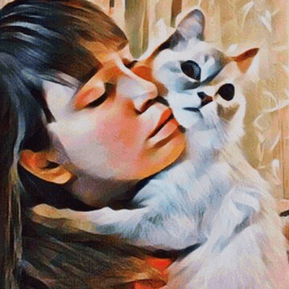 Девушка с котом - арт - предпросмотр