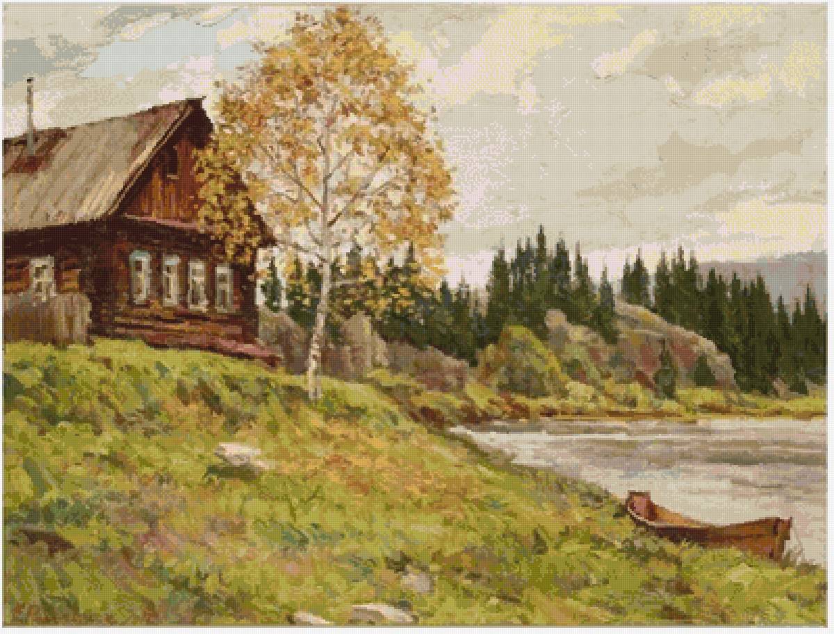 осень - дерево, вода, пейзаж, деревня - предпросмотр