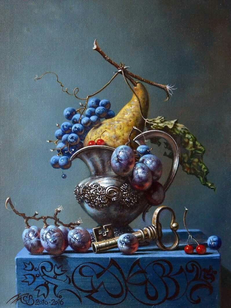 Натюрморт с фруктами и ключом - натюрморт, фрукты, живопись - оригинал