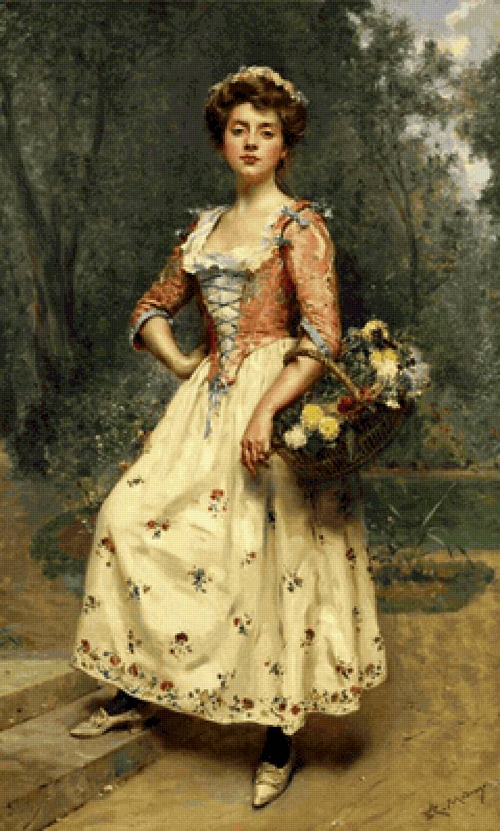 Цветочница - девушка, живопись, картина, цветы, люди - предпросмотр